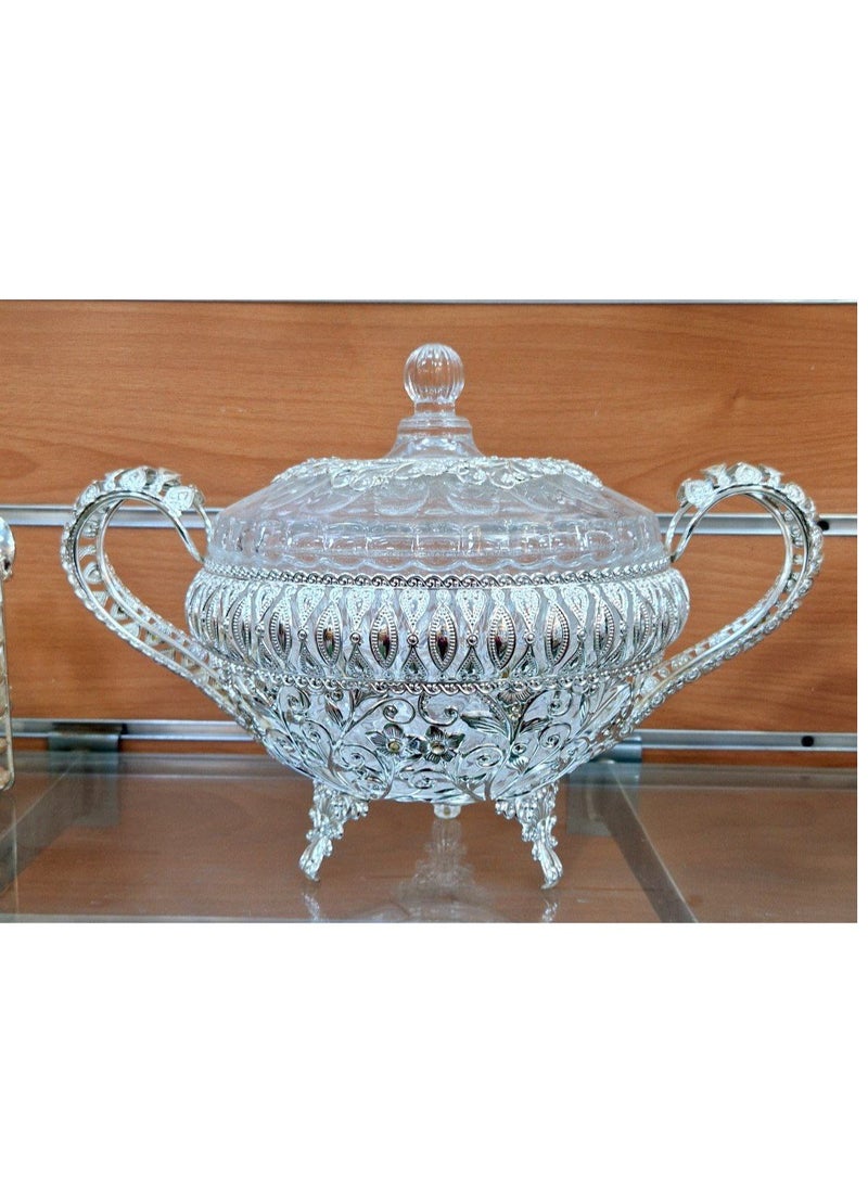 ماركة غير محددة بنبونيرة لشكولاتات و البمبوني مزوده باثنين يلسهولة الحمل كواليتي عالي الجودة سلفر بلاتيد ثقيل في زجاج كريستال  مقاس كبير  - Image 4