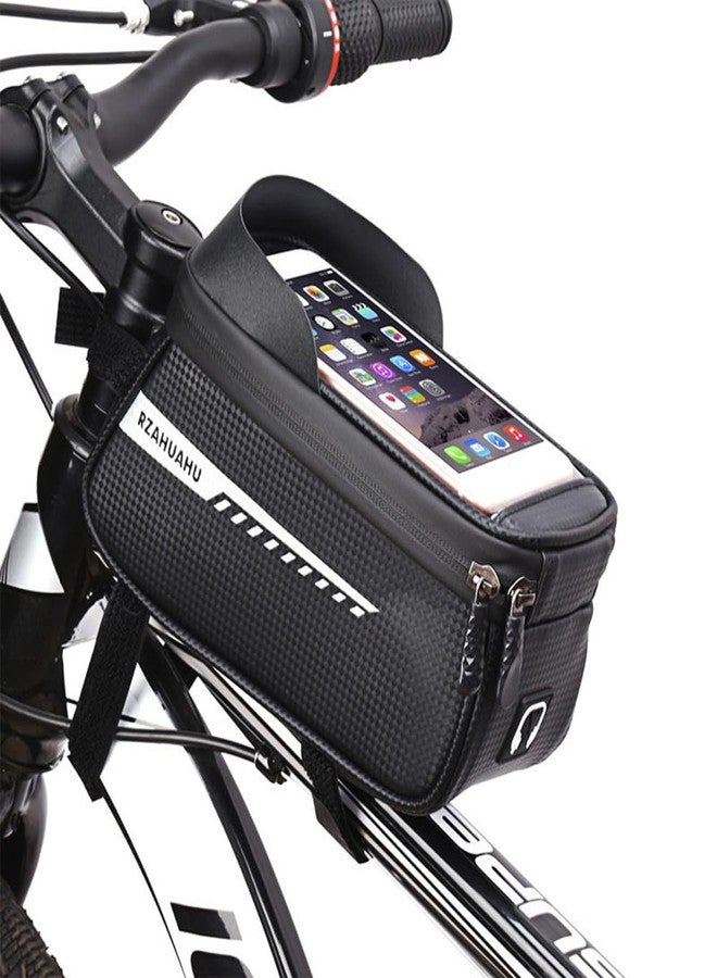 Lythor Bike/Bicycle Phone Holder Bag, Bicycle Front Frame Bag, Waterproof Tube Bag, Bike Accessories, Cycling Pouch with TPU Touch-Screen& Sun-Visor Compatible Phone Under 6.5” (Black) - Image 1