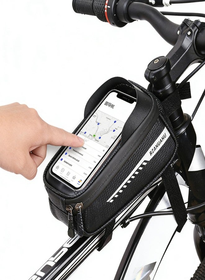 Lythor Bike/Bicycle Phone Holder Bag, Bicycle Front Frame Bag, Waterproof Tube Bag, Bike Accessories, Cycling Pouch with TPU Touch-Screen& Sun-Visor Compatible Phone Under 6.5” (Black) - Image 3