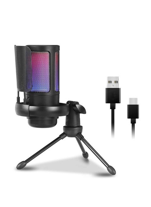 ميكروفون USB للكمبيوتر الشخصي للألعاب، ميكروفون مكثف للبودكاست لبث الدردشة عبر الإنترنت، ميكروفون كمبيوتر RGB