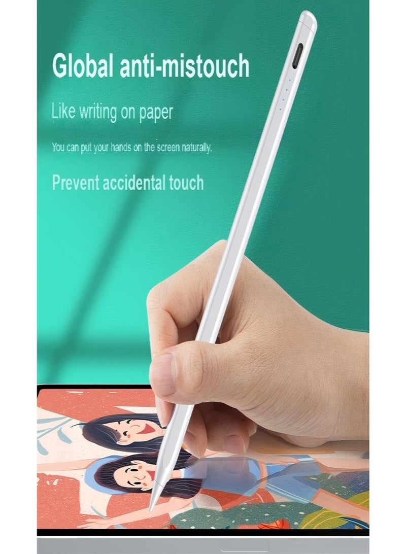 Stylus Pen for Apple iPad (2018 & Later), Palm Rejection, Magnetic Attachment, USB-C Rechargeable, Precise Writing/Drawing, Compatible with iPad Pro (11/12.9 Inch), iPad Air 3rd/4th Gen, iPad 6/7/8th Gen, iPad Mini 5th Gen, No Bluetooth Needed, with 3 Nib Tips + Charging Cable + Manual – White - Image 2