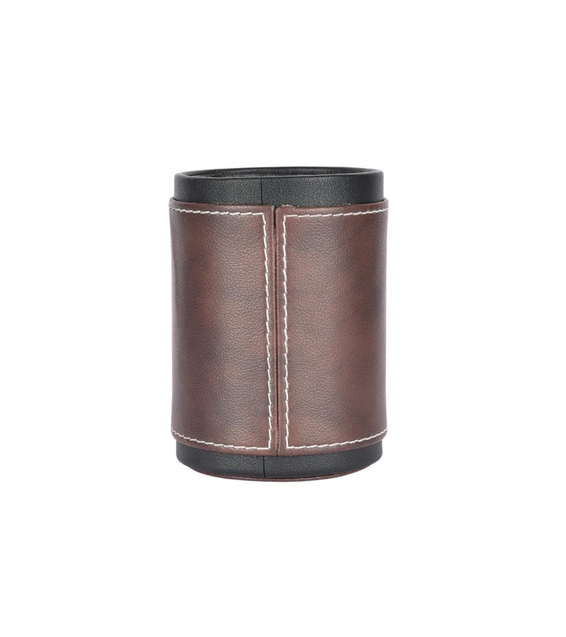 Premsons® Pen Stand Two-Tone Vegan Leather - Stylish Brown Leatherette Desk Organizer for Home & Office - Durable Faux Leather Stationery Holder, Elegant Design - Dark Brown + Black Colour - Image 3