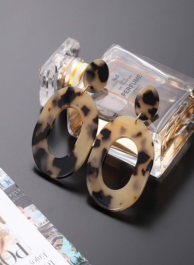 YAHPERN Acrylic Earrings For Women Statement Geometric Earrings Resin Acetate Drop Dangle Earrings Mottled Hoop Earrings Fashion Jewelry (Leopard) - Image 3