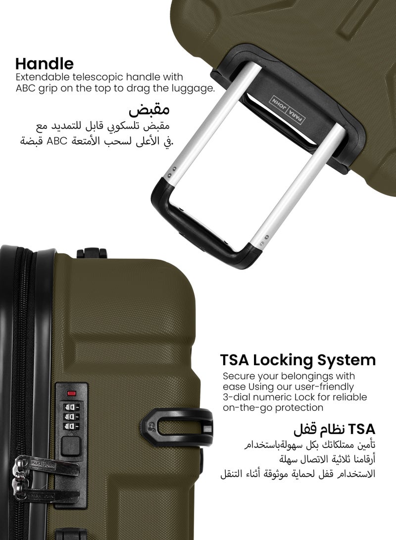 بارا جون طقم حقائب سفر صلبة من سلسلة الرحلات بمادة  ثلاث قطع بعجلات دوارة مزدوجة مقاس صغير  كجم ومتوسط  كجم وكبير  كجم - أخضر عسكري - Image 3