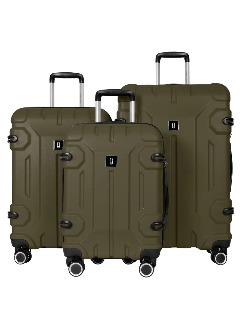 Expedition Series ABS Material 3-Piece Hardsided Luggage Set |Dual 4-Spinner Wheels  | Small (10kg), Medium (20kg), Large (30kg) -Army Green