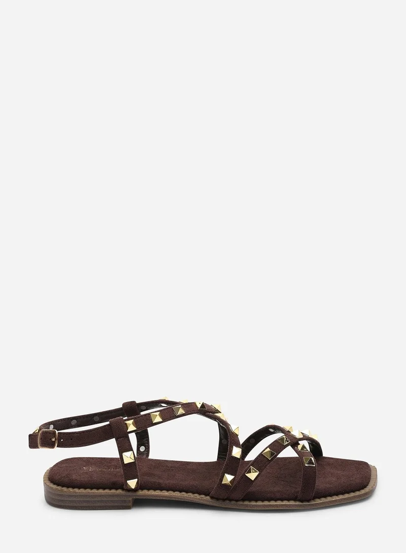 من أين هذه Montana Gladiator Sandal With Studd Detail In Dark Brown Suede