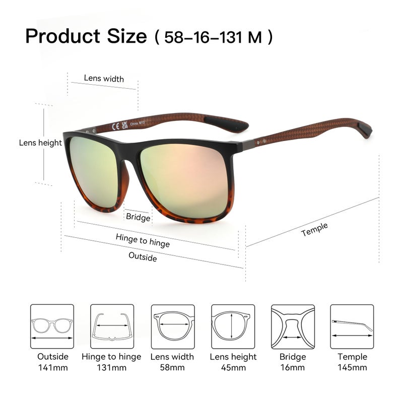 ZENOTTIC Square Polarized Sunglasses for Men - Ultralight Carbon Fiber Sun Glasses Driving Fishing Cycling Golf Sports UV400 Protection - Image 5