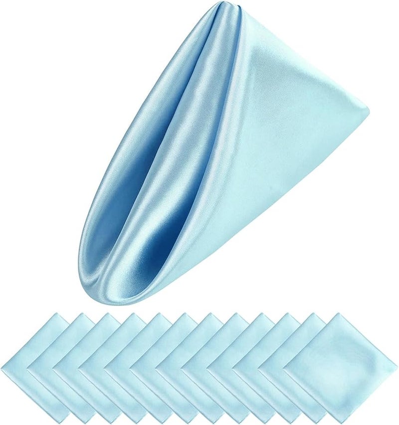 مناديل ساتان زرقاء سماوية 30x30 سم 100 قطعة مناديل عشاء ناعمة لتزيين حفلات الزفاف وعيد الميلاد وعيد الشكر - Image 2