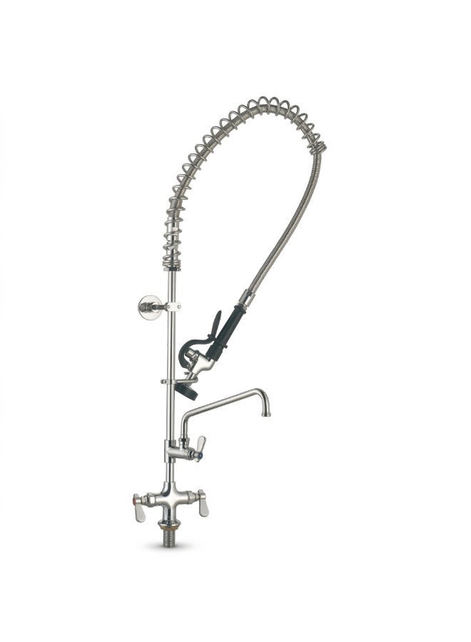 Commercial Pre-Rinse Kitchen Faucet with Sprayer, Heavy Duty Stainless Steel Restaurant Sink Faucet, Dual Handle Mixer Tap with Flexible Spring Hose - Image 1