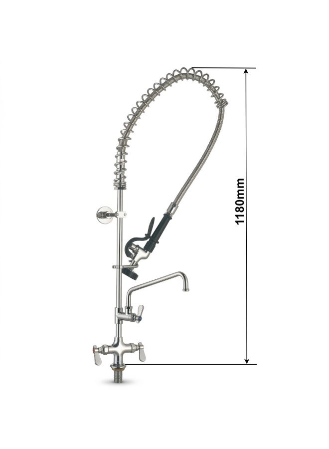 Commercial Pre-Rinse Kitchen Faucet with Sprayer, Heavy Duty Stainless Steel Restaurant Sink Faucet, Dual Handle Mixer Tap with Flexible Spring Hose - Image 2