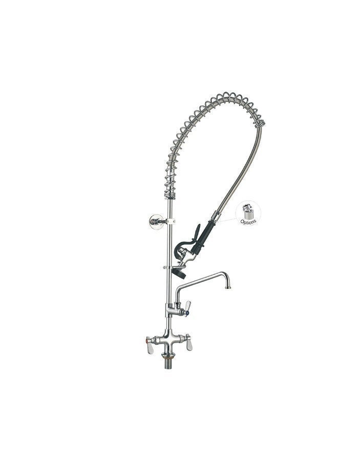 Commercial Pre-Rinse Kitchen Faucet with Sprayer, Heavy Duty Stainless Steel Restaurant Sink Faucet, Dual Handle Mixer Tap with Flexible Spring Hose - Image 4
