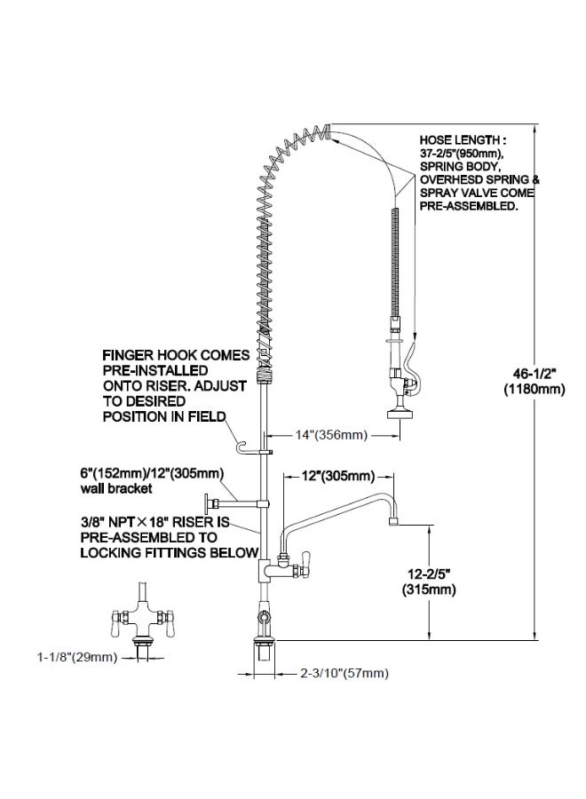 Commercial Pre-Rinse Kitchen Faucet with Sprayer, Heavy Duty Stainless Steel Restaurant Sink Faucet, Dual Handle Mixer Tap with Flexible Spring Hose - Image 5