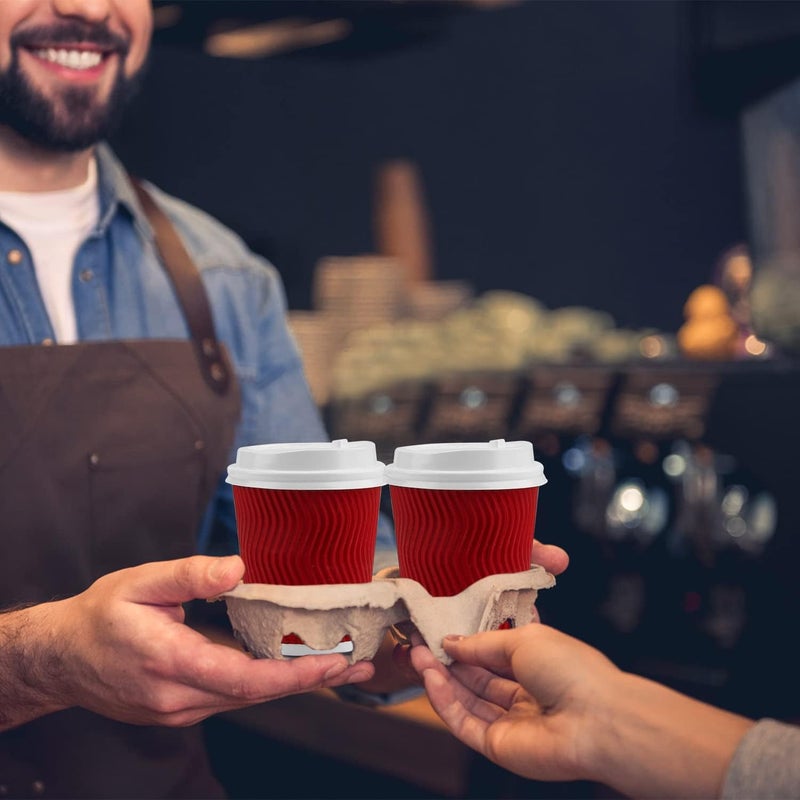Lainrrew 50 Pcs 8oz Recyclable Coffee Cups with Lids Insulated Kraft Ripple Wall Cups Disposable To Go Paper Coffee Cups Hot Beverage Cups Drinking Cups for Chocolate Tea Hot and Cold Drinks - Image 2