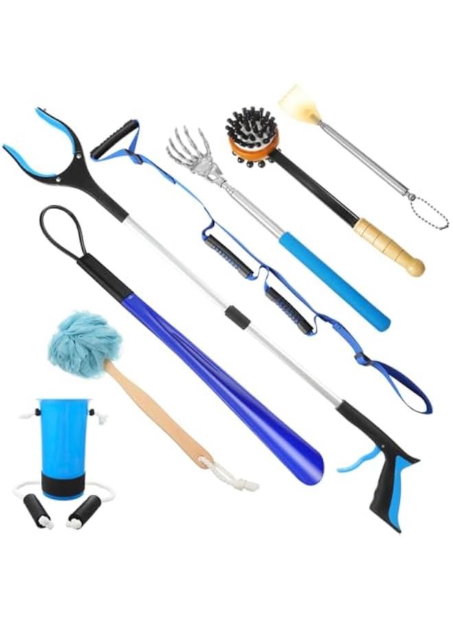 Arabest 8 Piece Hip Kit for Seniors Recovering from Total Hip Replacement Surgery: Leg Lifter, 33 Grabber Reacher Tool, Sock Aid, Long Handle Shoe Horn, Bath Sponge, 3 Telescoping Back Scratchers. - Image 1