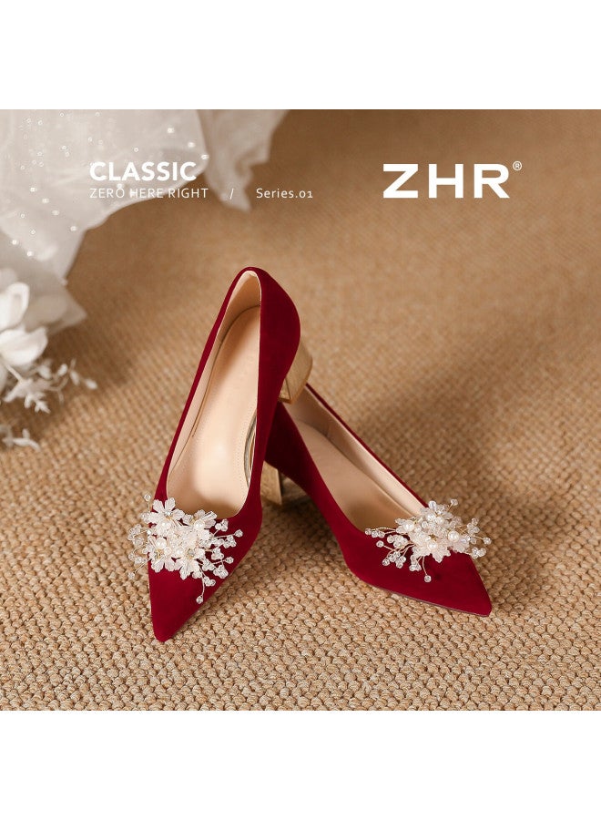 Zhr Zez High Heels Women  New Xiuhua Engagement Shoes Comfortable Chunky Heel Pointed Toe Elegant Bridal Wedding Shoes - Image 3