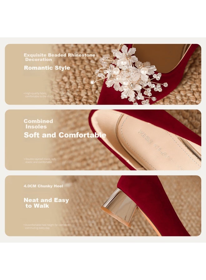 Zhr Zez High Heels Women  New Xiuhua Engagement Shoes Comfortable Chunky Heel Pointed Toe Elegant Bridal Wedding Shoes - Image 4