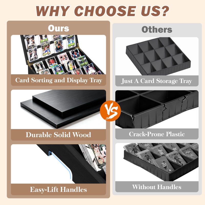 Emfogo Wooden Card Sorting Tray Trading Card Display, 16-Compartment Trading Cards Organizer with Handle Design, Cards Sorter for Sports, Trading, TCG, Game, and Collection Display, Black - Image 5