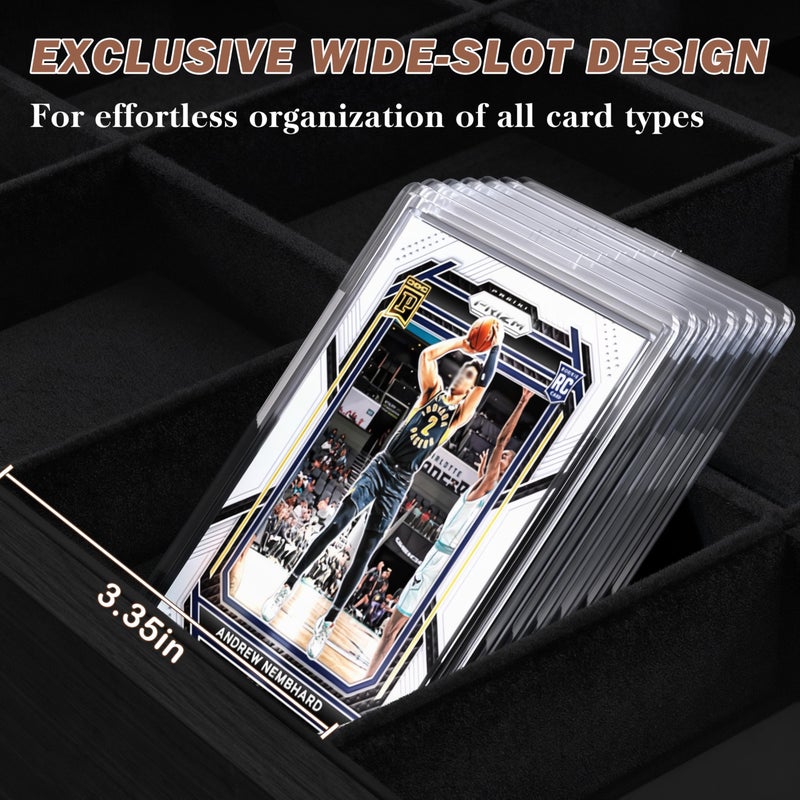Emfogo Wooden Card Sorting Tray Trading Card Display, 16-Compartment Trading Cards Organizer with Handle Design, Cards Sorter for Sports, Trading, TCG, Game, and Collection Display, Black - Image 3
