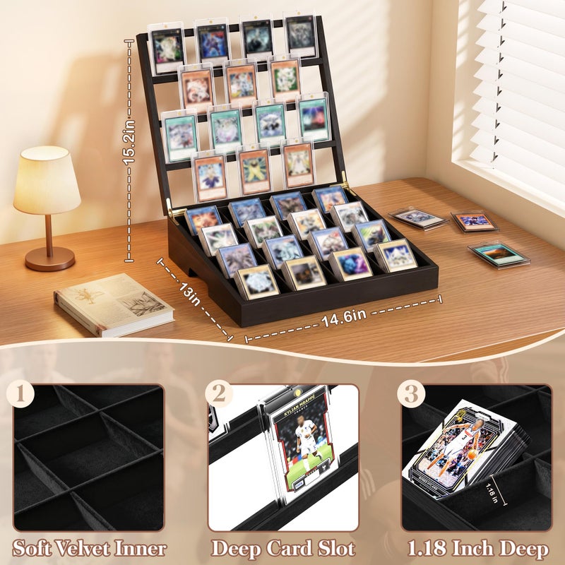 Emfogo Wooden Card Sorting Tray Trading Card Display, 16-Compartment Trading Cards Organizer with Handle Design, Cards Sorter for Sports, Trading, TCG, Game, and Collection Display, Black - Image 4