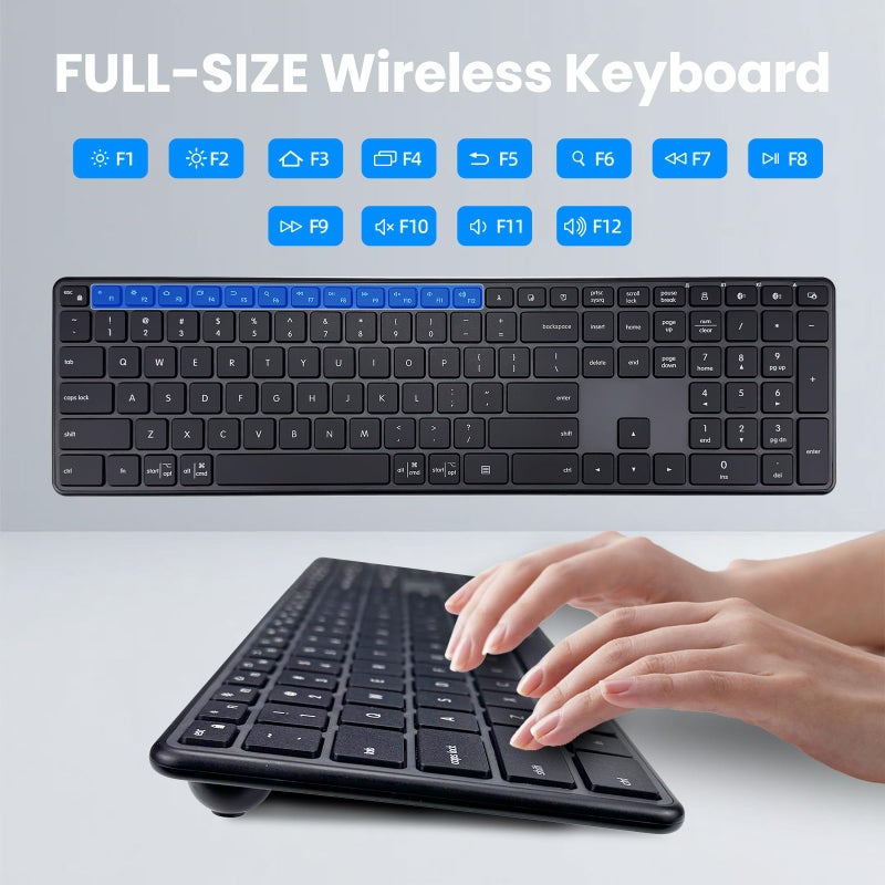 Bnnwa K925 Wireless Bluetooth Keyboard, Full Size with Number Pad, Quiet Typing, Multi-Device Connection for Windows/PC/Laptop/Phone - Image 3
