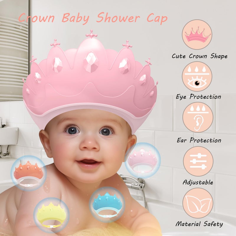 TinyGuardian Baby Shower Cap Shield, Baby bath set shower cap, Visor Hat for Eye and Ear Protection for 0-9 Years Old Children,Cute Crown Shape Makes the Baby Bath More Fun (Pink) - Image 2