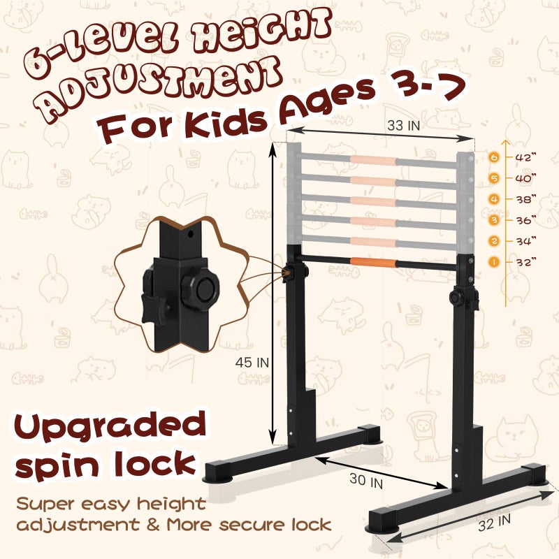 Safly Fun Gymnastics Bar for Kids Ages 3-7 | Sturdy Steel Home Gym, Adjustable Height (32"â€“42") with Anti-Slip Base, Easy Assembly (Gym Bar, Black) - Image 2