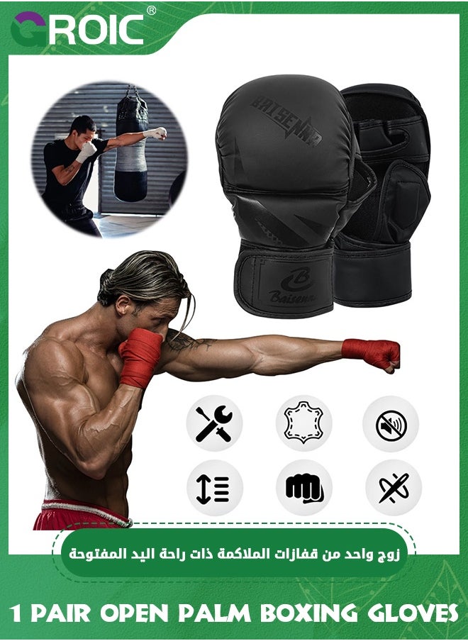 GROIC 1 Pair Open Palm Boxing Gloves for Men and Women, Sparring Gloves with Open Breathable Palm Hybrid MMA Gloves, MMA Training Gloves for Kickboxing, Grappling, Cage Fighting and Martial Arts - Black  - Image 5