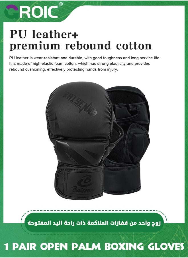 GROIC 1 Pair Open Palm Boxing Gloves for Men and Women, Sparring Gloves with Open Breathable Palm Hybrid MMA Gloves, MMA Training Gloves for Kickboxing, Grappling, Cage Fighting and Martial Arts - Black  - Image 3