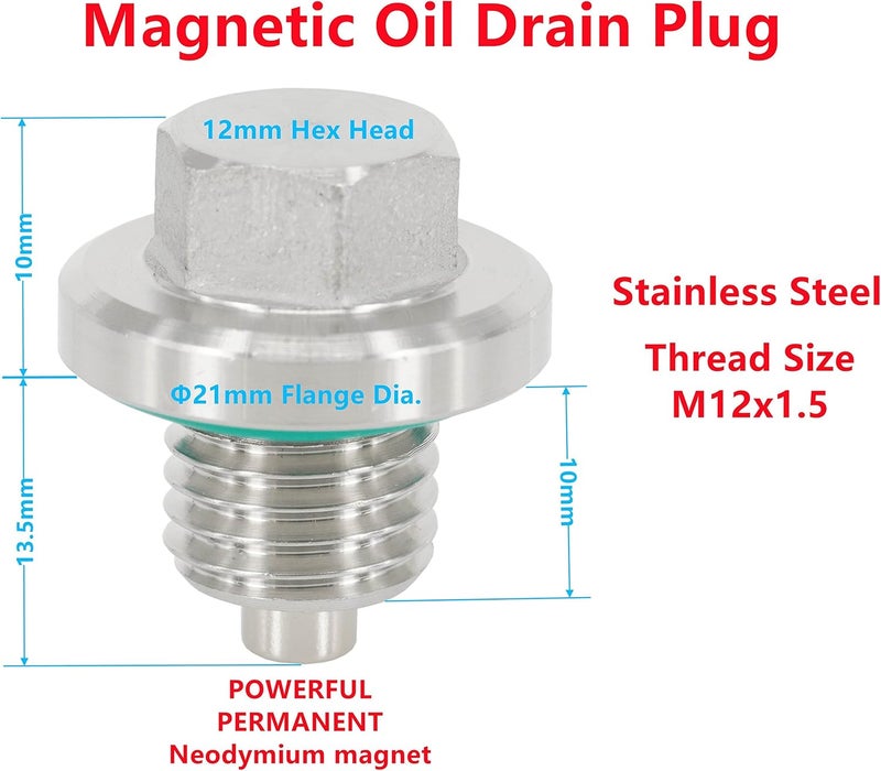 Dsnaduo Stainless Steel Magnetic Engine Oil Drain Plug M12x1.5 - Image 2