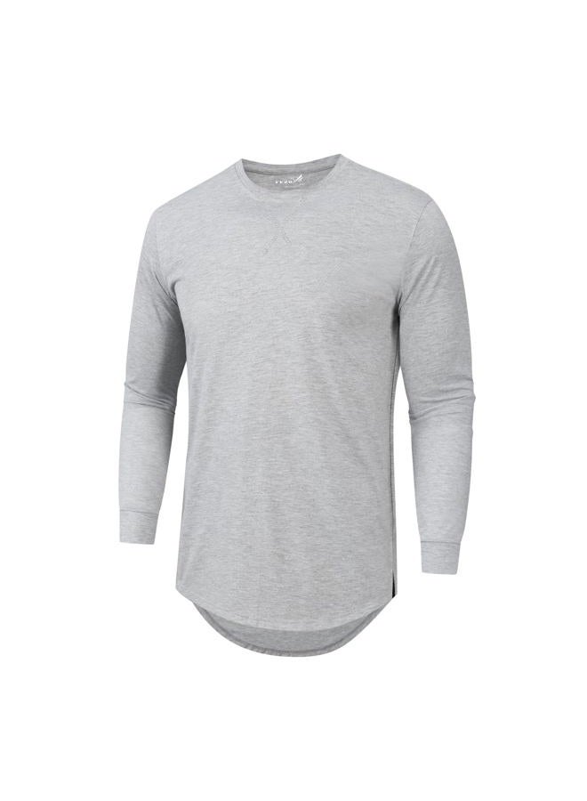 TEZO Mens 3 Pack Plain Cotton Shirts Short Sleeve Casual Crew Neck T-Shirts Hipster Hip Hop Longline Tees Drop Cut Curved Hem, L-black+light Grey+white, L - Image 5