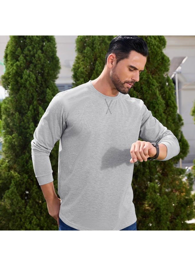 TEZO Mens 3 Pack Plain Cotton Shirts Short Sleeve Casual Crew Neck T-Shirts Hipster Hip Hop Longline Tees Drop Cut Curved Hem, L-black+light Grey+white, L - Image 2