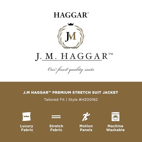 Haggar بدلة ج.م. هاجار للرجال الكبيرة والطويلة من قماش شاركسكين بتصميم كلاسيكي مريح باللون الأسود الصلب - Image 5