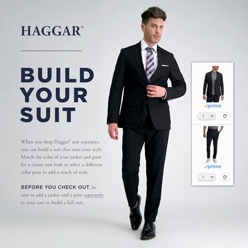 Haggar بدلة ج.م. هاجار للرجال الكبيرة والطويلة من قماش شاركسكين بتصميم كلاسيكي مريح باللون الأسود الصلب - Image 4