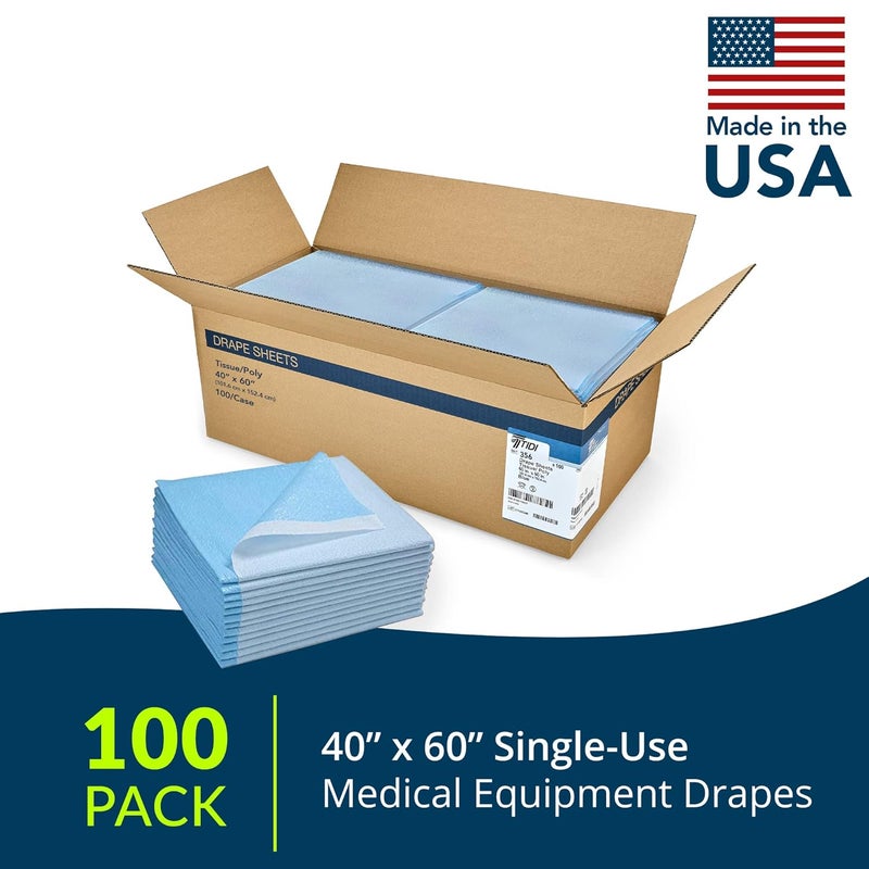 Tidi 356 Avalon Single-Use Medical Equipment Drape, Blue, 40" W x 60" L (Pack of 100) ― Disposable Stretcher Sheet ― Embossed ― 1-Ply Tissue ― Poly Back To Help Prevent Leak-Through ― Medical Supplies - Image 2