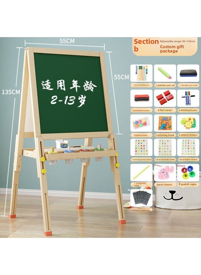 Generic - Children's Drawing Board Small Blackboard Home Student Brackets Writing Board Blackboard Wall Sticker Erasable Writing For Primary School Students Tangxin-Color:Model B With Scroll Lifting Adjustment [customized Tianzi Grid Gift Package]☢ - Image 1