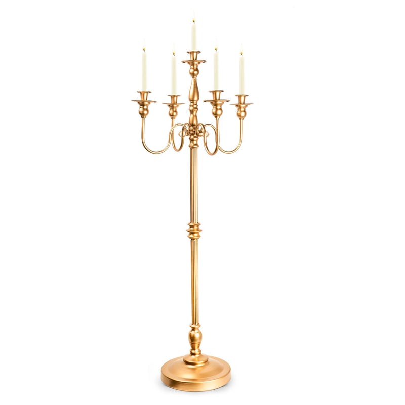 Gold Candelabra for Wedding Event Decor 50 Tall Floor Candle Holder 1 Pcs Metal 5 Arm Centerpiece for 5 Candlesticks Party Wedding Aisle Home Decorations