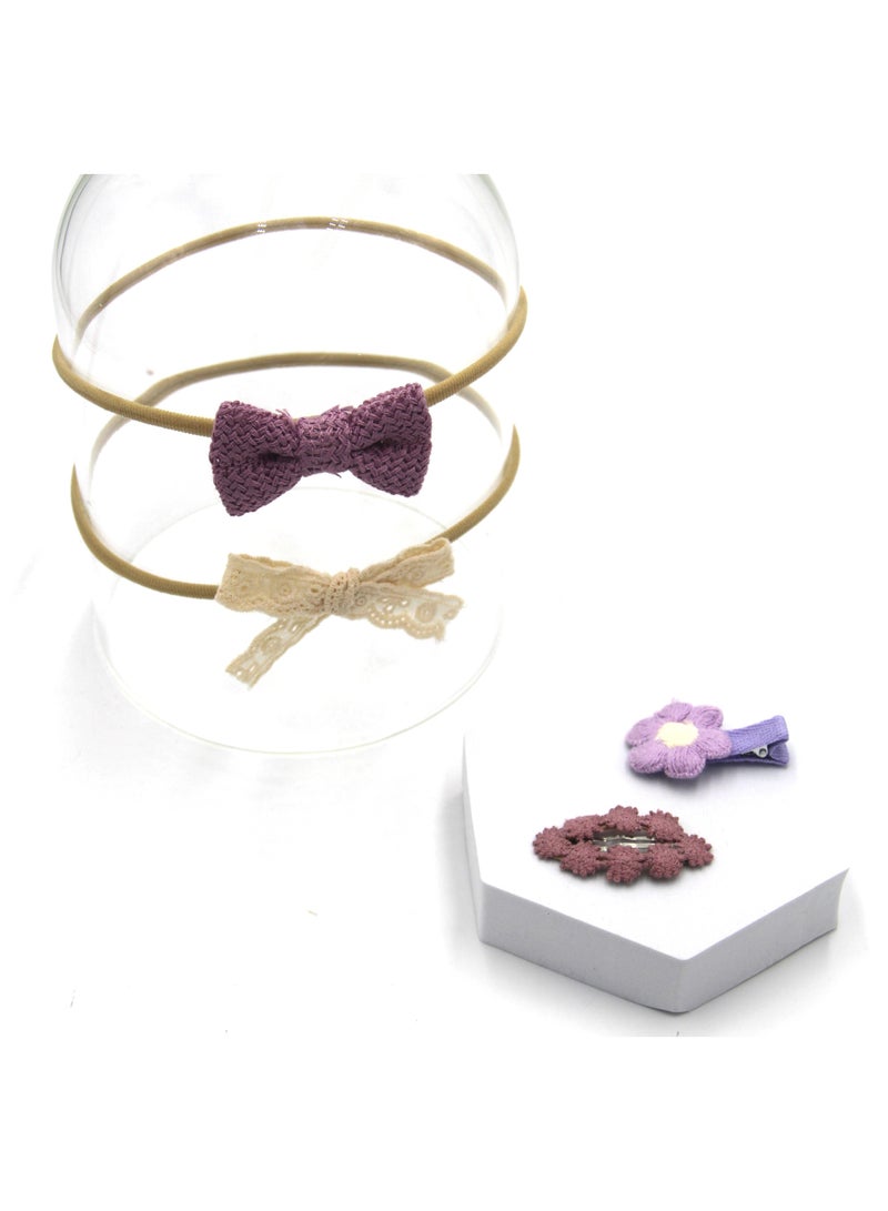 دىدانيالا مجموعة مشابك شعر فيونكة شريط ريا مع ذيل حصان للأطفال والبنات - بنفسجي - Image 3