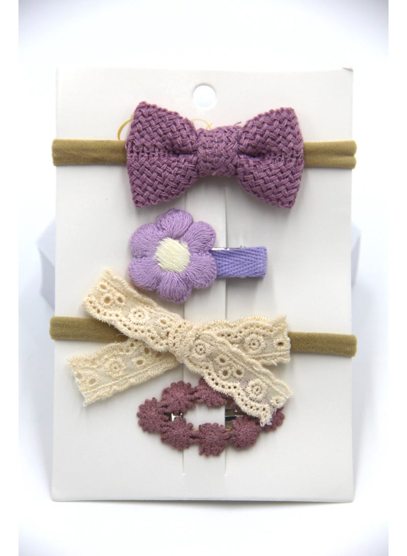 دىدانيالا مجموعة مشابك شعر فيونكة شريط ريا مع ذيل حصان للأطفال والبنات - بنفسجي - Image 1