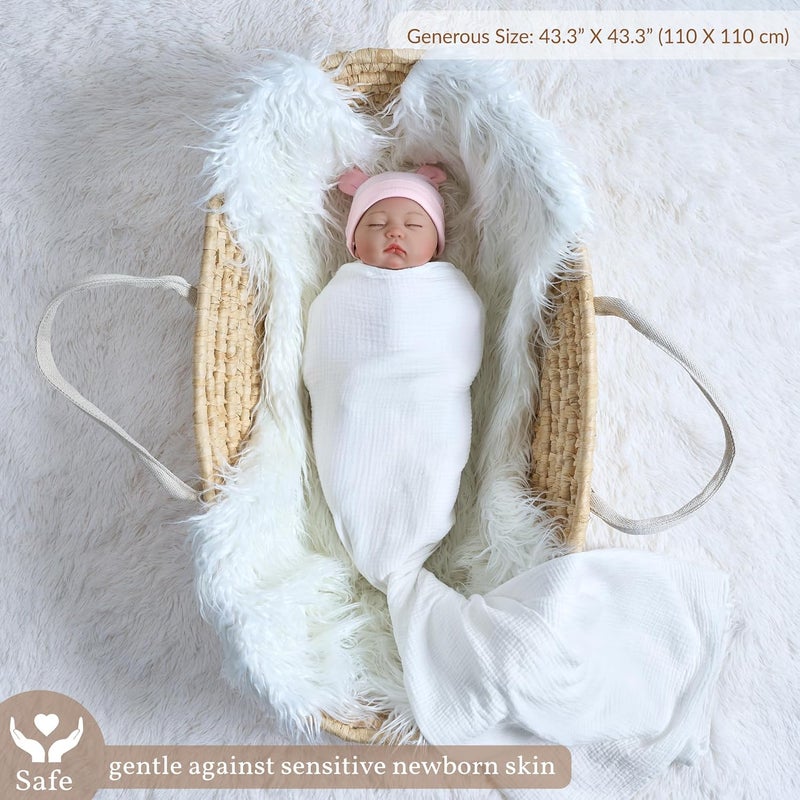 Meracorallo Muslin Swaddle Blanket 100 Cotton Receiving Blanket Soft and Breathable Swaddle Wrap for Baby Boys and Girls White - Image 2