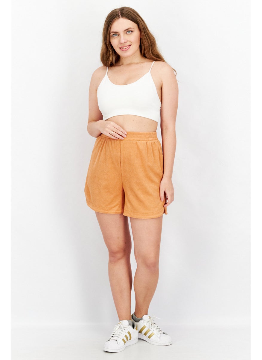 Organic Cotton Women Solid Basic Shorts, Orange  - Image 2