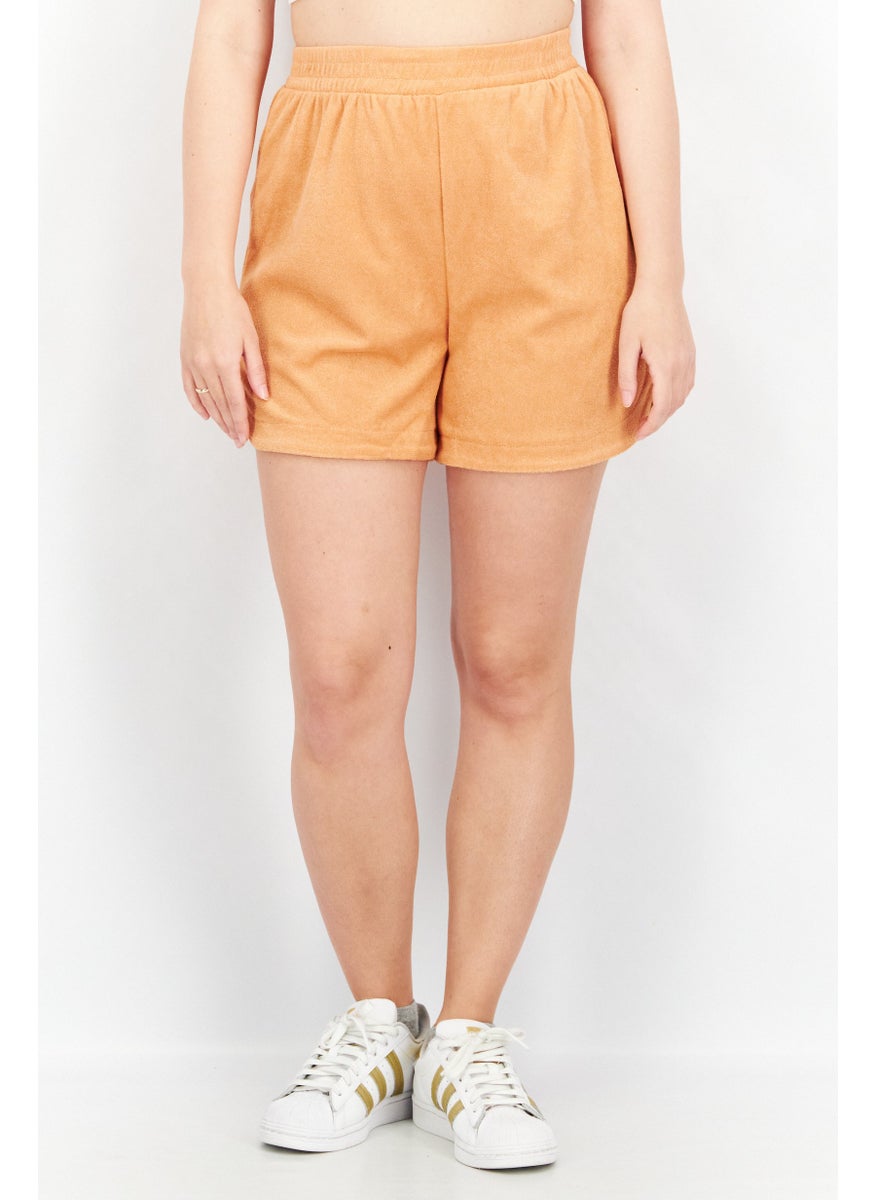 Organic Cotton Women Solid Basic Shorts, Orange  - Image 1