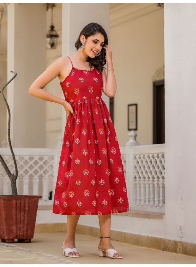 AKS Red Noodle Strap Midi Summer Dress  - Image 3