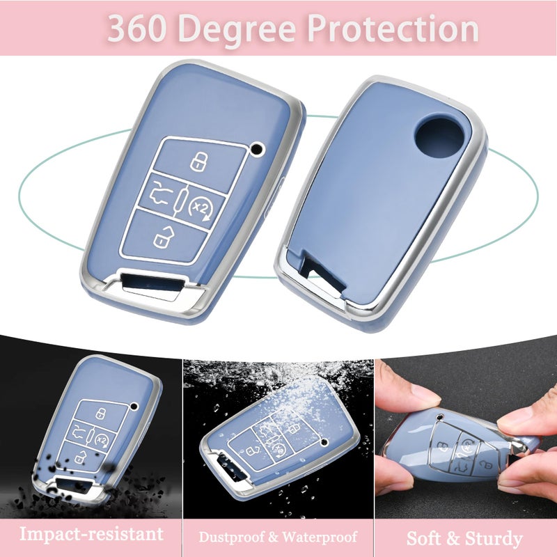JAMCARI Key Fob Cover for Volkswagen with Keychain, Soft TPU Protection Car Key Case for VW Tiguan Atlas Taos SEL Jetta GLI Passat Arteon Golf Alltrack Remote Start Smart Key (Blue) - Image 3