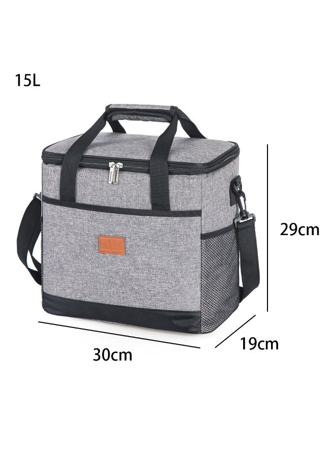 Soft Cooler Bag, Insulated Oxford Lunch Bag with Shoulder Strap, Portable and Leakproof Grocery Bag for Indoor Outdoor, BBQ, Beach, Camping, Picnic, Travel, B-8025 (Grey, 15L)  - Image 2