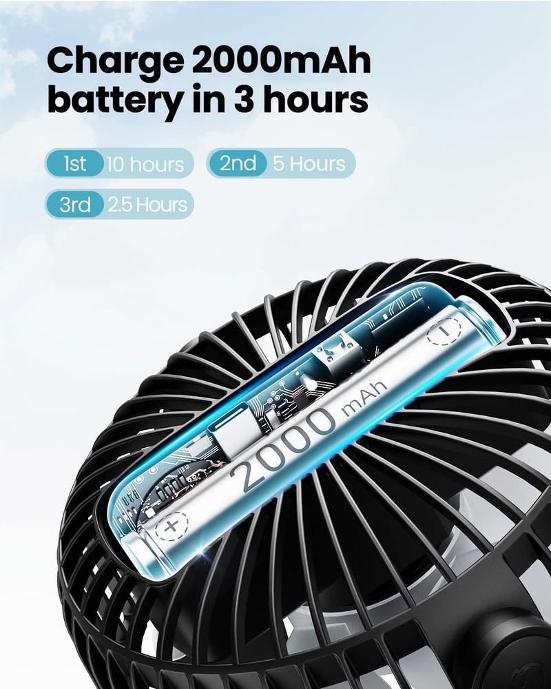 Gaiatop Mini Portable Stroller Fan, Battery Operated Small Clip on, Detachable 3 Speed Rechargeable, 360Â° Rotate Flexible Tripod Better Cooling for Car Seat Crib Treadmill Travel Black - Image 5