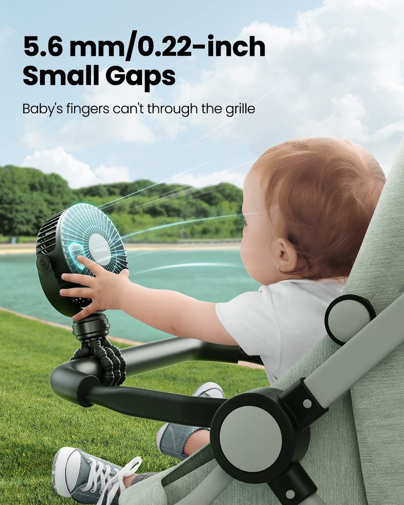 Gaiatop Mini Portable Stroller Fan, Battery Operated Small Clip on, Detachable 3 Speed Rechargeable, 360Â° Rotate Flexible Tripod Better Cooling for Car Seat Crib Treadmill Travel Black - Image 2