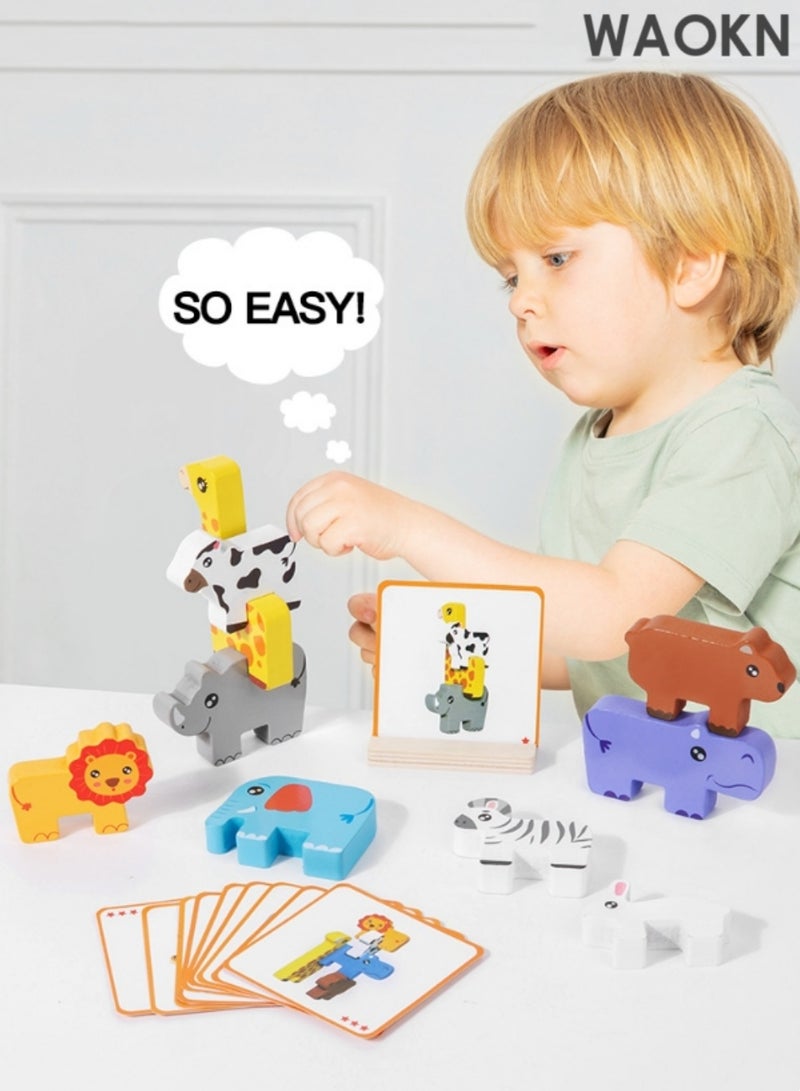 WAOKN Wooden Animal Blocks Sorting & Stacking Toys for 2-4 Year Old Girl Boy,Montessori Toys for 1 2 3 4 Year Old Year, Wooden Blocks Sorting & Stacking Toys Gifts for 2-4 Year Old Girl Boy Toddlers, Kids Preschool Educational Toys Fine Motor Skills Learning Games - Image 2