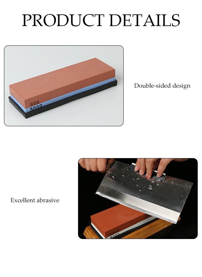 DUNISO Household Sharpening Stone，1000/6000 Waterstone，White Corundum Double-sided Sharpening Stone Set, Including Sharpening Stone, Silicone Pad, Bamboo Base, Knife Clip, Correction Stone，Blue and White  - Image 3