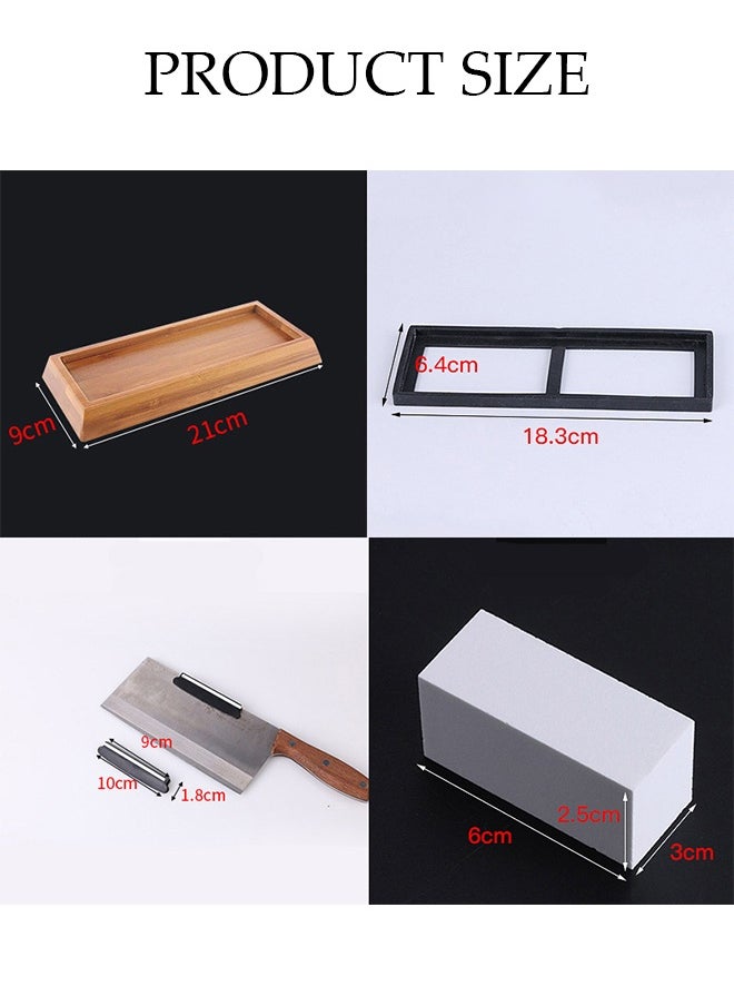DUNISO Household Sharpening Stone，1000/6000 Waterstone，White Corundum Double-sided Sharpening Stone Set, Including Sharpening Stone, Silicone Pad, Bamboo Base, Knife Clip, Correction Stone，Blue and White  - Image 2