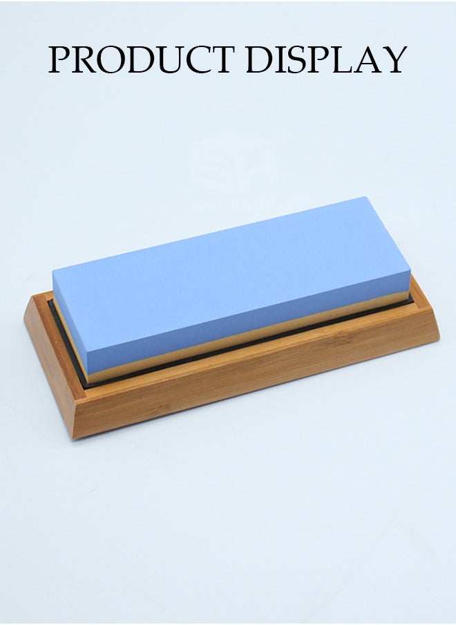 DUNISO Household Sharpening Stone，1000/6000 Waterstone，White Corundum Double-sided Sharpening Stone Set, Including Sharpening Stone, Silicone Pad, Bamboo Base, Knife Clip, Correction Stone，Blue and White  - Image 5